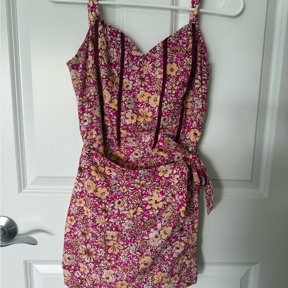 Pink and Purple Sleeveless Wrap Jumpsuit